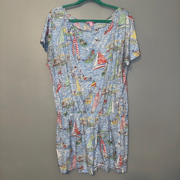 Lilly Pulitzer Get Nauti Carmine Mini Elastic Waist Dress Size XL - Picture 2 of 9